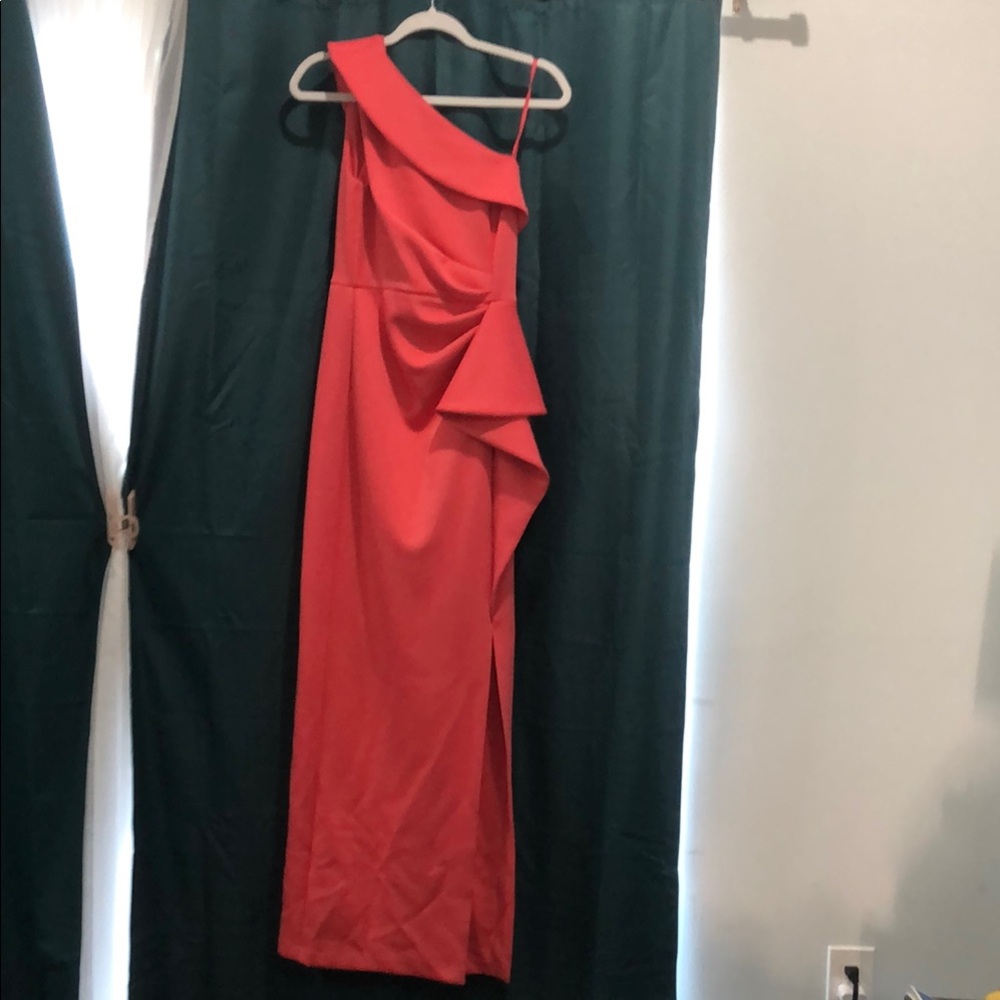 Eliza J Orange Asymmetrical Ruched One-Shoulder Cocktail Gown